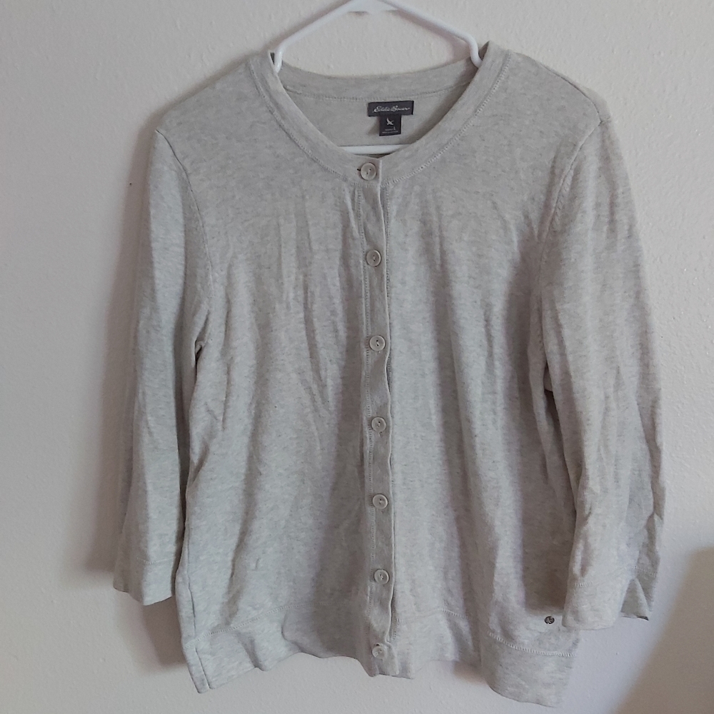 Eddie Bauer 3/4 sleeve cardigan - gray - size L
